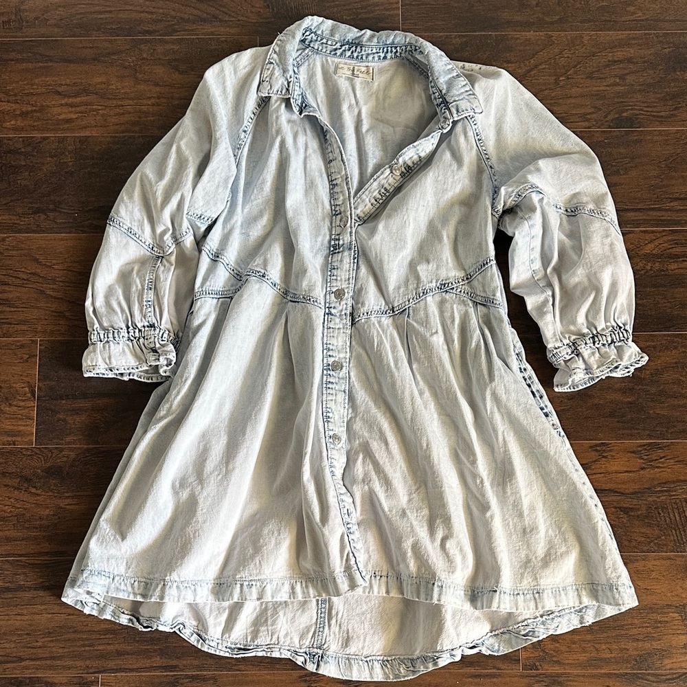 Free People Light Wash Denim Shirt Dress